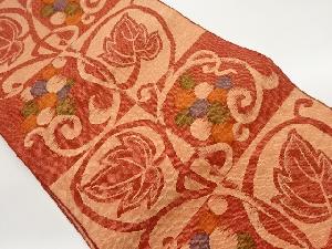 手織り真綿紬市松に葡萄唐草模様織出し名古屋帯